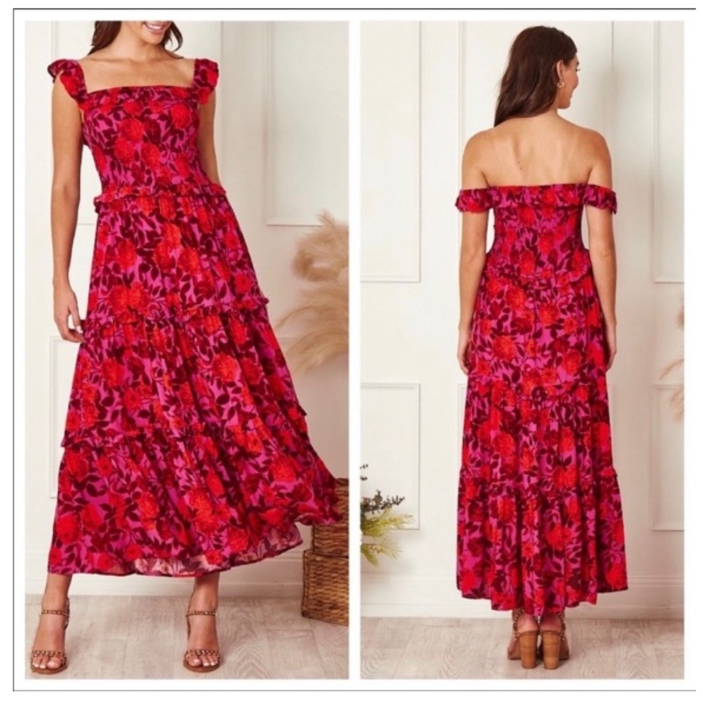 Anthropologie ‘Abel the Label’ Reign Smocked Floral Tiered Layer Ruffle Maxi XS - Picture 2 of 11